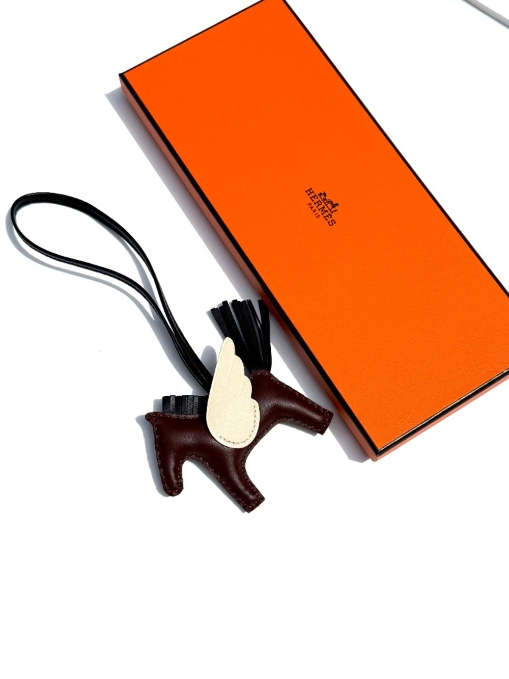 Hermes Pegasus Rodeo Terre Noir Craie Milo Lambskin PM Bag Charm New
